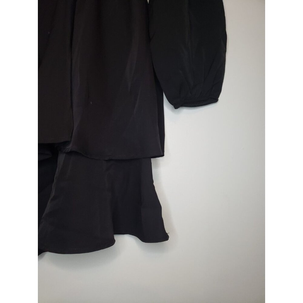 Prettygarden Women S Mini Dress Black Waist Cutout Long Sleeve Ruffle Tiered NWT - Picture 3 of 7